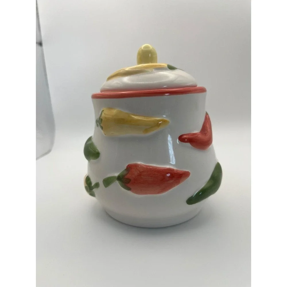 SAP Trading‎ Co Ceramic Chili Pepper Canister Small Jar with Lid 3D Embossed 5in